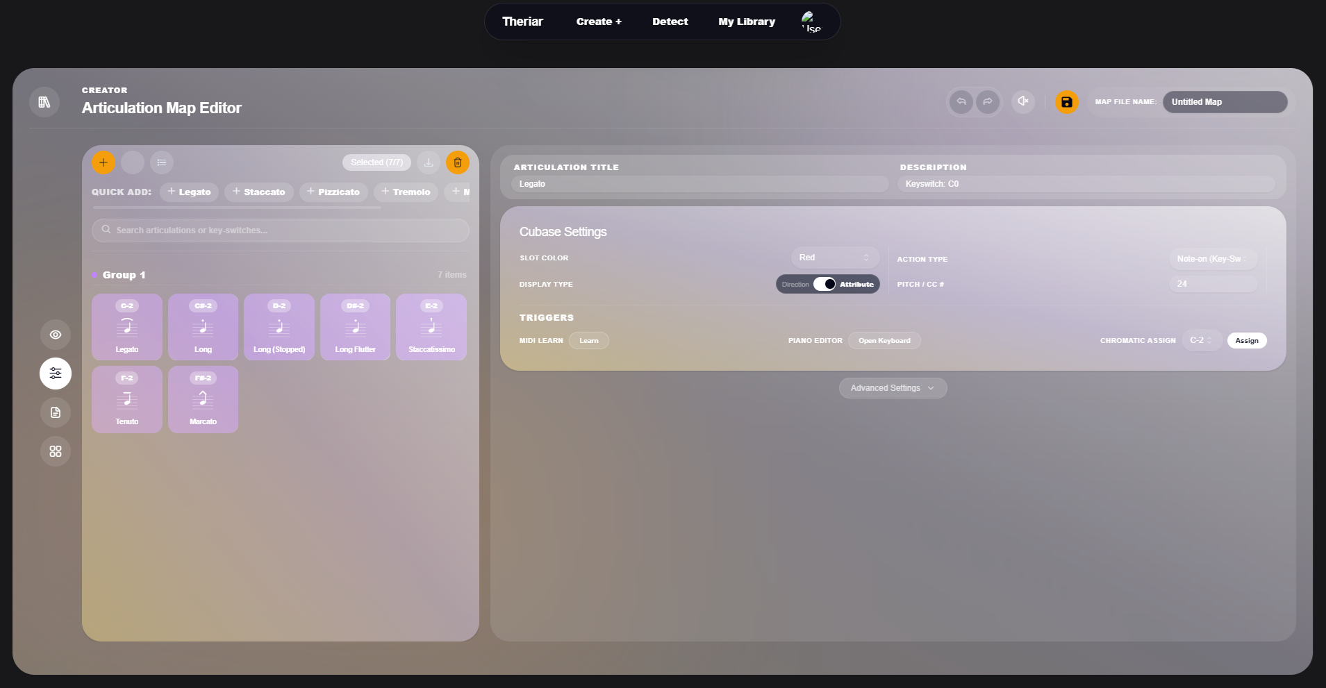 Theriar Articulation Map Editor Interface Screenshot